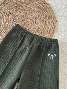 SHEIN 女嬰 0-3 歲軍綠色蝴蝶結刺繡 2 件套立領長袖運動衫套裝，適合日常穿著、上學、玩耍等多種場合 - 軍綠色 - 查看 6