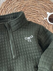 SHEIN 女嬰 0-3 歲軍綠色蝴蝶結刺繡 2 件套立領長袖運動衫套裝，適合日常穿著、上學、玩耍等多種場合 - 軍綠色 - 查看 9