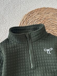 SHEIN 女嬰 0-3 歲軍綠色蝴蝶結刺繡 2 件套立領長袖運動衫套裝，適合日常穿著、上學、玩耍等多種場合 - 軍綠色 - 查看 8