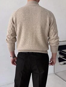 Manfinity Homme Men's Minimalist Versatile Ribbed Long Sleeve Sweater For Daily Wear Old Money Couple Matching - Khaki - View 2