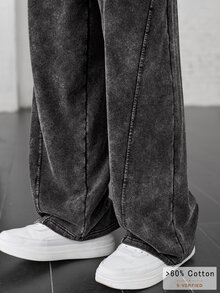Manfinity Roughcore Men's Drawstring Waist Casual Versatile Daily Wear Sweatpants, Goth - Black - View 8