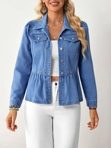 EMERY ROSE Women's Single-Breasted Casual Daily Denim Jacket - Blue - View 5