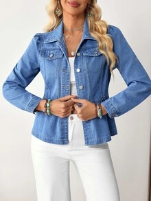 EMERY ROSE Women's Single-Breasted Casual Daily Denim Jacket - Blue - View 11