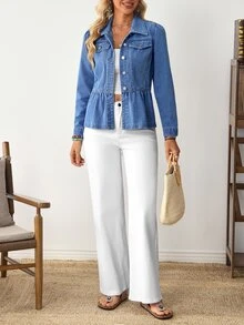 EMERY ROSE Women's Single-Breasted Casual Daily Denim Jacket - Blue - View 7