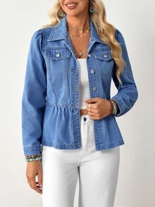 EMERY ROSE Women's Single-Breasted Casual Daily Denim Jacket - Blue - View 4