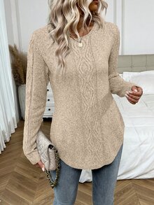 SHEIN LUNE Women's Casual Solid Color Curved Hem Sweater, Autumn/Winter Knit Pullover Fall - Apricot - View 7
