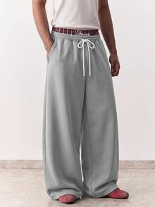 SWAVVY Men's Spring/Autumn/Summer Casual Loose Long Pants Standard Size Embroidered Black Snow Wash - Light Grey - View 1