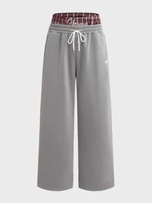 SWAVVY Men's Spring/Autumn/Summer Casual Loose Long Pants Standard Size Embroidered Black Snow Wash - Light Grey - View 3