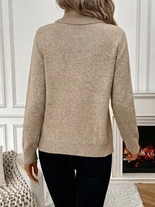 SHEIN Autumn/Winter Casual Versatile Turtleneck Sweater - Khaki - View 2