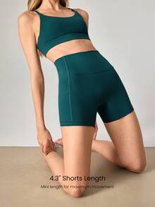 GLOWMODE 4.3" FeatherFit™ Anti-Slip Pocket Bike Shorts Non Front Seam Low Impact Cycling Running Gym Workout - Dark Green - View 5