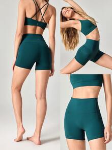 GLOWMODE 4.3" FeatherFit™ Anti-Slip Pocket Bike Shorts Non Front Seam Low Impact Cycling Running Gym Workout - Dark Green - View 9