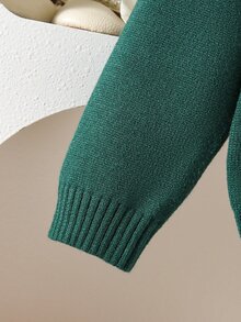 SHEIN 女童 2 件套針織套裝，花卉重工刺繡圓領套頭毛衣與裙子，柔軟深綠色甜美優雅田園風簡約休閒穿搭，適合秋冬旅行、外出、派對、戶外玩耍、野餐 - 綠色 - 查看 6