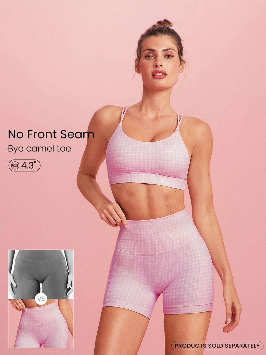 GLOWMODE 4.3" FeatherFit™ Anti-Slip Pocket Bike Shorts Non Front Seam Low Impact Cycling Running Gym Workout Summer - Bubblegum Pink - View 1
