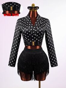 Mistrie Women's Polka Dot Pattern Long Sleeve Lapel Neck Cropped Fashion Jacket - Multicolor - View 2