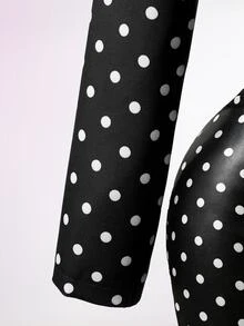 Mistrie Women's Polka Dot Pattern Long Sleeve Lapel Neck Cropped Fashion Jacket - Multicolor - View 4