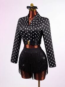 Mistrie Women's Polka Dot Pattern Long Sleeve Lapel Neck Cropped Fashion Jacket - Multicolor - View 8