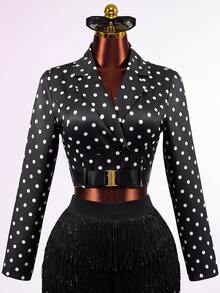 Mistrie Women's Polka Dot Pattern Long Sleeve Lapel Neck Cropped Fashion Jacket - Multicolor - View 9