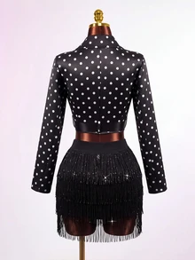 Mistrie Women's Polka Dot Pattern Long Sleeve Lapel Neck Cropped Fashion Jacket - Multicolor - View 3