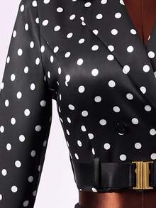 Mistrie Women's Polka Dot Pattern Long Sleeve Lapel Neck Cropped Fashion Jacket - Multicolor - View 6