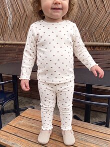 SHEIN 3件組女嬰緊身褲 可愛甜美棕色白色愛心豹紋 羅紋荷葉邊 中磅生日派對款 秋季萬聖節聖誕節 貼身彈性 - 彩色 - 查看 5