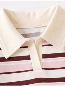 SHEIN Vintaside Kids 2件組女童幼兒秋冬長袖套裝，時尚百搭休閒慵懶條紋領針織上衣搭配休閒長褲套裝，時尚童裝休閒穿搭，適合初秋，粉色與棕色對比條紋簡約經典，胸前蝴蝶結印花增添甜美感，休閒隨性又可愛，適合日常外出 - 粉色 - 查看 4