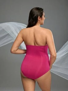 Cheriluna Maternity 粉色夏季優雅孕婦花卉蕾絲拼接連身泳衣 拍照塑形修身款 - 玫紅色 - 查看 3