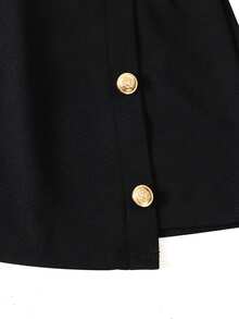 SHEIN Serisse Kids Tween女孩秋冬時尚童裝拼色拼接長袖外套與設計款裙子套裝，適合返校與日常出遊 - 黑色 - 查看 6