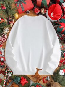 SHEIN 聖誕白色標準尺寸男士馴鹿印花圓領長袖衛衣 - 白色 - 查看 4