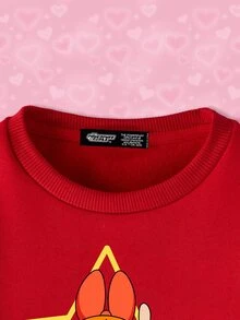 THE POWERPUFF GIRLS X SHEIN Baby Girl Casual Cartoon Print Red Crewneck Sweatshirt, Autumn - Red - View 3
