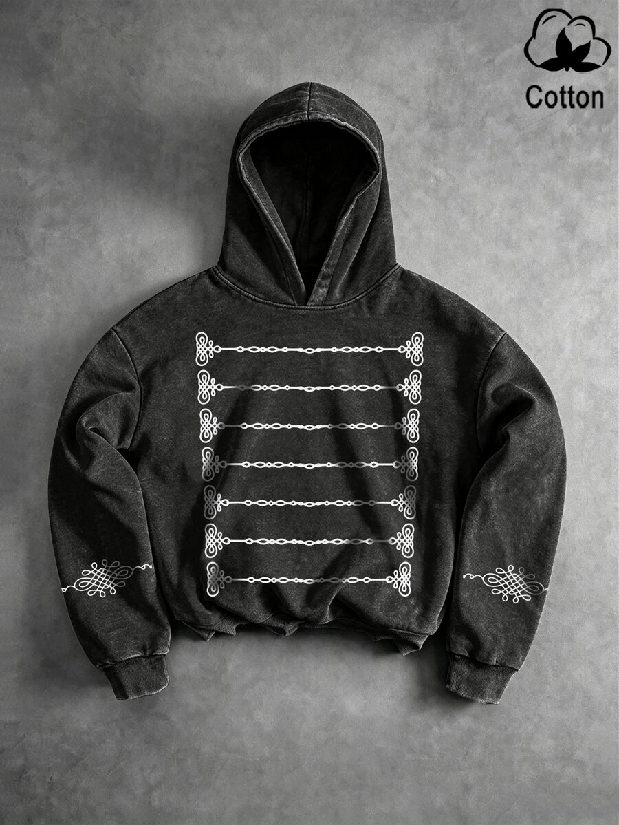 PAVTROS Men's Autumn/Winter Fashion Pattern Loose Hoodie - Black - View 1