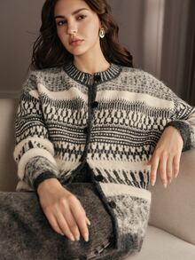 Anewsta Women's Striped Long-Sleeved Single-Breasted Casual Knit Cardigan - Multicolor - View 1