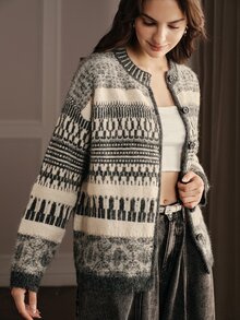 Anewsta Women's Striped Long-Sleeved Single-Breasted Casual Knit Cardigan - Multicolor - View 5