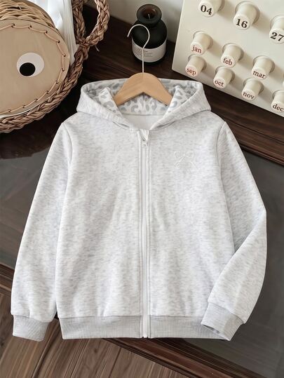 SHEIN Girls' Fleece-Lined Zip-Up Sweatshirt Dark-Style Spiderweb Print Loose-Fit Drop-Shoulder Sweatshirt Edgy Y2k Cute Street-Style School Off-White Fall