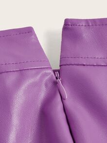 SHEIN ICON Solid PU Leather Pleated Skirt - Purple - View 4