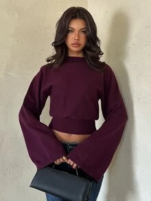 Aloruh Women's Autumn/Winter Purple Loose Top & Tight Waist Sweater - Purple - View 6