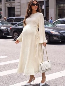MaterniWear فستان حمل ناعم الملمس برباط قابل للشد - لون مشمشي - مشاهدة 2