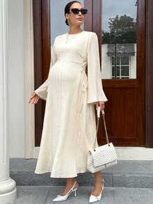 MaterniWear فستان حمل ناعم الملمس برباط قابل للشد - لون مشمشي - مشاهدة 5