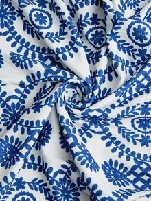 Comfylo Plus Size Blue And White Printed Cuff Ruched Blazer Fall Clothes For Women Fall Outfits Women - Blue and White - View 9