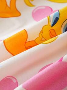 LOONEY TUNES X SHEIN Baby Girl Cartoon & Pink Heart Pattern Cute Jumpsuit Fall Winter - Yellow - View 7