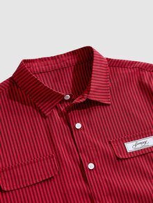 ESTAVOR Men's Short Plaid Short Sleeve Button Down Loose Casual Shirt,Summer,Holiday,Daily Wear Shirt, Cargo Short  Shirt, - Red - View 4