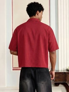 ESTAVOR Men's Short Plaid Short Sleeve Button Down Loose Casual Shirt,Summer,Holiday,Daily Wear Shirt, Cargo Short  Shirt, - Red - View 3