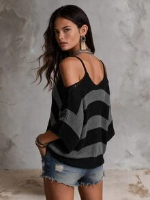 Solivie Women's Colorblock Casual Daily Long Sleeve Sweater - Multicolor - View 2