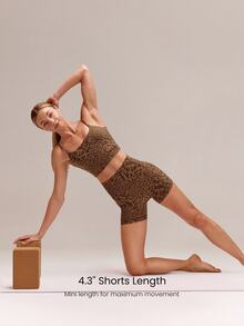 GLOWMODE 4.3" FeatherFit™ Anti-Slip Pocket Bike Shorts Non Front Seam Low Impact Cycling Running Gym Workout Summer - Brown - View 3