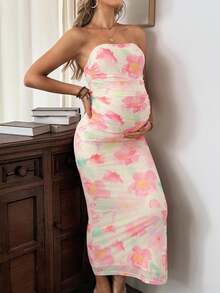 Cheriluna Maternity Gaun Hamil Bermotif Bunga dengan Detail Kerut, Pas Badan, Cocok untuk Liburan Pantai - MultiWarna - View 2