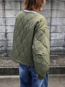 FRIFUL Women's Autumn Solid Color Diamond Quilted Large Pocket Padded Coat - Green - View 2