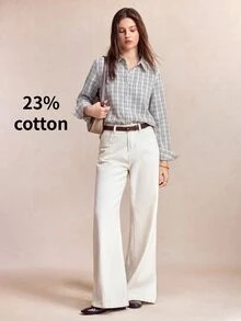 BizChic 女款秋季格紋領口前扣襯衫，法式優雅辦公通勤商務正裝，適合萬聖節假期、都市日常休閒約會、生日派對、鄉村風返校、教堂、特殊場合、婚禮賓客、復古度假、極簡性感浪漫修身百搭 - 藍色 - 查看 4