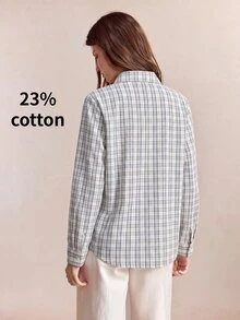 BizChic 女款秋季格紋領口前扣襯衫，法式優雅辦公通勤商務正裝，適合萬聖節假期、都市日常休閒約會、生日派對、鄉村風返校、教堂、特殊場合、婚禮賓客、復古度假、極簡性感浪漫修身百搭 - 藍色 - 查看 5