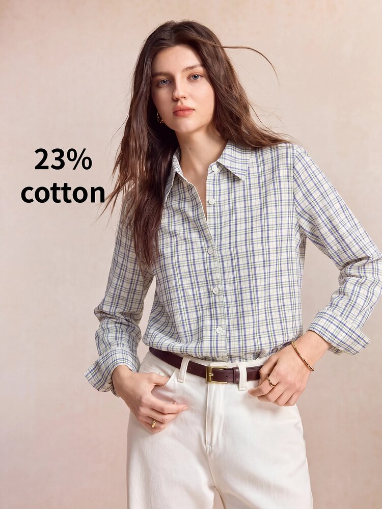 BizChic Women's Autumn Plaid Pattern Shirt With Collar And Button Front, French Elegant Office Commute Business Formal Attire, Halloween Holiday Urban Daily Casual Dating Birthday Party Country Style Back To School Church Special Occasion Wedding Guest Vintage Vacation Minimalist Sexy Romantic Versatile Slimming - Blue - View 7