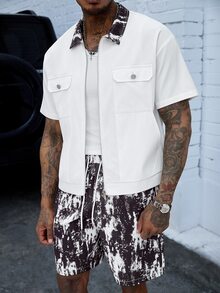 SLATEMANN Conjunto de camisas estampadas para hombres, maduras, casuales y versátiles, adecuadas para el transporte - Blanco - Ver 3