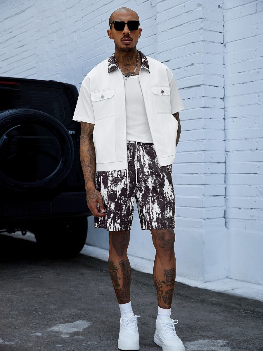 SLATEMANN Conjunto de camisas estampadas para hombres, maduras, casuales y versátiles, adecuadas para el transporte - Blanco - Ver 1